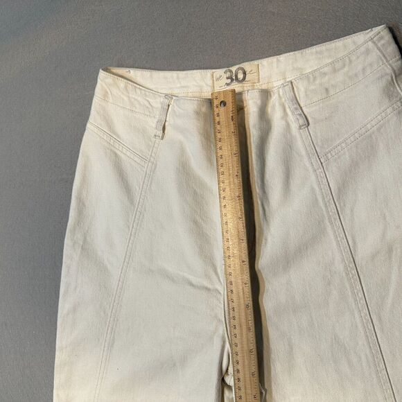 Free People Wide Leg Jeans Womens 30 Cream Ivory High Rise Denim Seam Accent - Picture 10 of 15